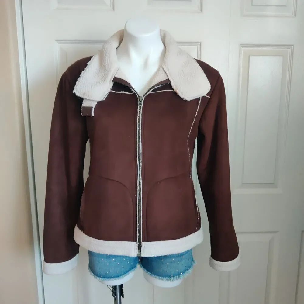 Girl's Active faux suede crop Sherpa lined jacket sz 14/16